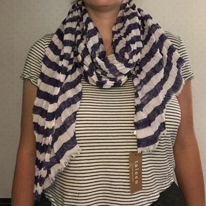 Navy Blue and White Striped Scarf